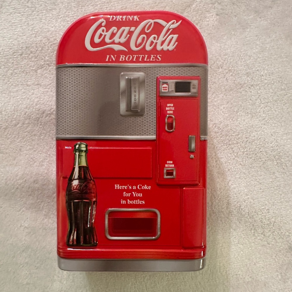 Coca Cola money bank tin. EUC
